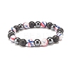 Natural Lava Rock & Synthetic Hematite & Ocean White Jade(Dyed) Round Beaded Stretch Bracelet BJEW-JB07972-01-1