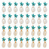 40Pcs 2 Colors Natural Cowrie Shell & Synthetic Turquoise Starfish Pendants PALLOY-HY00105-1