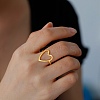 Hollow Out Heart 304 Stainless Steel Open Cuff Ring for Women RJEW-E073-07G-4