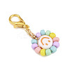 Glass Seed & Acrylic Smiling Face Pendant Decorations HJEW-JM04206-4