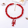Plastic Lobster Pendant Beaded Necklaces with Alloy End Chains NJEW-D336-01G-1