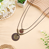 1Pc Bohemian Wood & Alloy Pendant Double Layer Necklaces for Women NJEW-CL0001-37-4