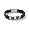 Men's Braided Black PU Leather Cord Bracelets BJEW-K243-19AS-1