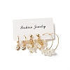 3 Pairs 3 Style Natural Quartz Crystal Chips Beaded Cluster Dangle Stud & Leverback Earrings EJEW-JE04895-03-4