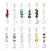 12Pcs 12 Styles Natural & Synthetic Mixed Stone Chips & Alloy Moon Pendant Decorations HJEW-CJ00026-1