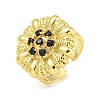 Rack Plated Brass Micro Pave Cubic Zirconia Flower Open Cuff Rings for Women RJEW-Z042-02G-01-1