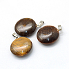 Flat Round Natural Tiger Eye Pendants G-Q370-06-2