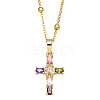 Fashionable Hip Hop Golden Brass Cross Pendant Necklace for Women with Micro Inlaid Gemstones and Zircon Crystals (NKB072) ST2596819-1