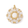 Natural Mashan Jade & Glass Seed Beaded Flat Round Pendants PALLOY-MZ00950-02-1
