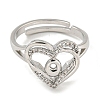 Heart with Letter Rack Plating Brass Micro Pave Clear Cubic Zirconia Adjustable Rings for Women RJEW-I105-01P-O-2