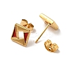 Ion Plating(IP) Rhombus 304 Stainless Steel Stud Enamel Earrings EJEW-A081-19G-3