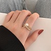 Criss Cross Brass Micro Pave Clear Cubic Zirconia with Plastic Imitation Pearl Cuff Rings FS-WG6C634-01-1-2