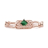 Rack Plating Brass Pave Green Glass Fold Over Clasps KK-B078-12RG-1