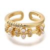 Rack Plating Brass Micro Pave Cubic Zirconia Open Cuff Rings for Women LS-RJEW-S244-03G-A-2