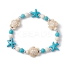 Turtle & Starfish Synthetic Turquoise Beaded Stretch Bracelet BJEW-JB09968-01-2