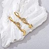 Clear Cubic Zirconia Moon and Star Dangle Leverback Earrings EJEW-SW00011-09-6