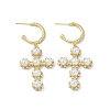 Cubic Zirconia Ring with Cross Dangle Stud Earrings with Plastic Pearl Beaded EJEW-I277-08G-1