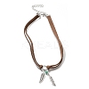 Bohemian Style Alloy Feather with Synthetic Turquoise Pendant Choker Necklaces for Women NJEW-G158-01B-5