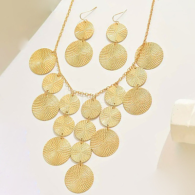 Flat Round Alloy Pendant Necklace & Dangle Earring Sets FS-WG6C074-01-1