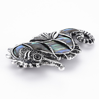 Sea Horse Shape Natural Abalone Shell/Paua Shell Brooch Pin G-N333-006-RS-1