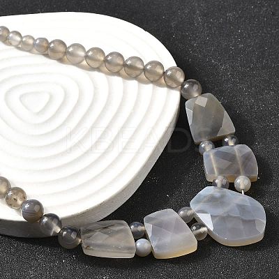 Natural Grey Agate Faceted Bib Graduated Beaded Necklaces for Women NJEW-B128-01F-1