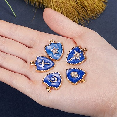 5Pcs 5 Styles Real 18K Gold Plated Brass Micro Pave Clear Cubic Zirconia Enamel Pendants ZIRC-SZ0001-35-1
