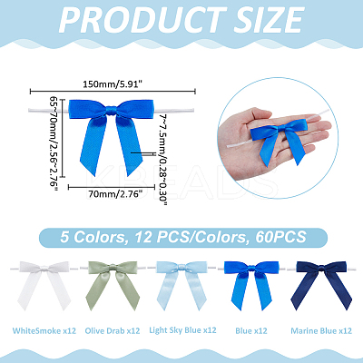 60Pcs 5 Styles Polyester Bowknot Wire Twist Ties DIY-ME0002-56B-1