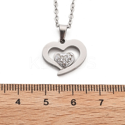 304 Stainless Steel Crystal Rhinestone Heart Pendant Cable Chain Necklaces for Women NJEW-Z056-01D-P-1