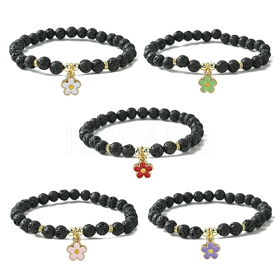Natural Lava Rock Beaded Stretch Bracelets BJEW-JB09609-1