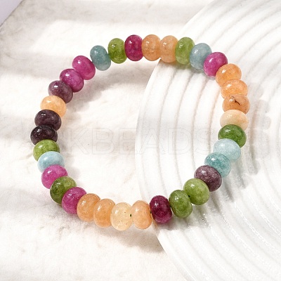 Dyed Natural White Jade Rainbow Rondelle Beaded Stretch Bracelets for Women GG-CBA3F02-04-1