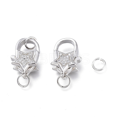 Brass Micro Pave Clear Cubic Zirconia Lobster Claw Clasps ZIRC-Q024-16P-1