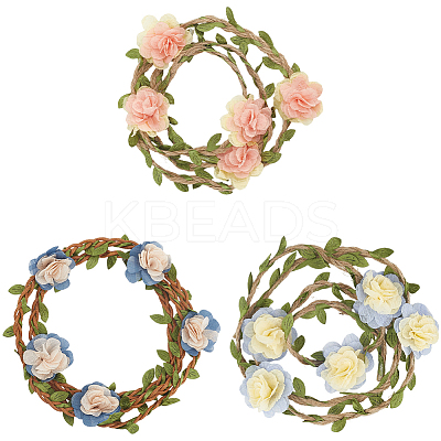 6Pcs 3 Styles Polyester & Linen Flower Rattan Straw Hat Bands AJEW-CN0004-39-1