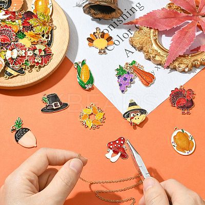 40Pcs 20 Styles Thanksgiving Day Zinc Alloy Enamel Pendants FIND-CJ0004-82-1