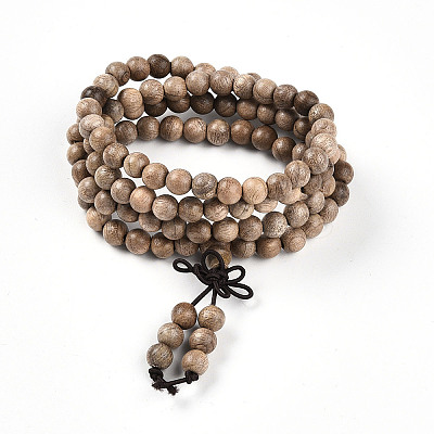 Wrap Style Buddhist Jewelry Camphorwood Round Beaded Bracelets or Necklaces BJEW-R281-37-1