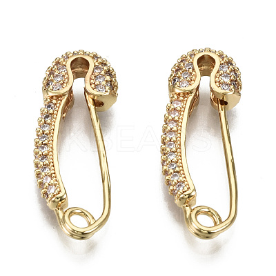 Brass Micro Pave Clear Cubic Zirconia Safety Pin Earrings EJEW-S208-116-NF-1