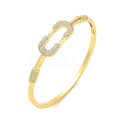 Brass Micro Pave Clear Cubic Zirconia Hollow Rectangle Hinged Bangles for Woman BJEW-M312-03B-G-1