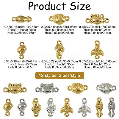 24Pcs 12 Styles Ocean 304 Stainless Steel Links Connector Charms STAS-FS0002-28-1