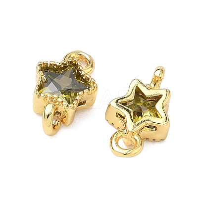 Brass Pave Cubic Zirconia Star Connector Charms KK-P348-08G-02-1