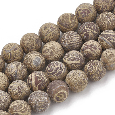 Natural Elephant Skin Jasper/Miriam Stone/Calligraphy Stone Beads Strands G-T106-124-1