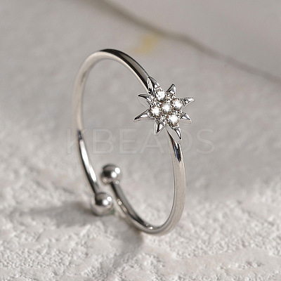Star 304 Stainless Steel with Crystal Rhinestone Cuff Rings for Women FS-WGC8D6E-01-1