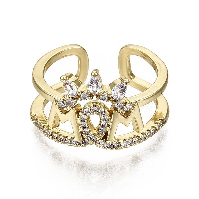 Brass Micro Pave Clear Cubic Zirconia Cuff Rings RJEW-S044-087-NF-1
