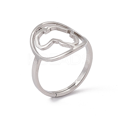 Non-Tarnish 201 Stainless Steel Hollow Out Africa Map Adjustable Ring for Women RJEW-C045-04P-1