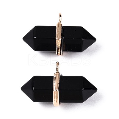 Natural Obsidian Double Terminal Pointed Pendants G-N345-09J-1