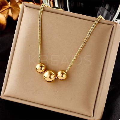 201 Stainless Steel 3 Round Graduated Beaded Pendant Necklaces FS-WGD22DA-02-1