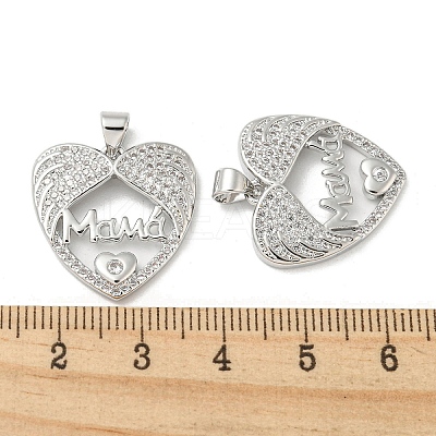 Mother's Day Theme Rack Plating Brass Micro Pave Cubic Zirconia Pendants KK-F869-20P-02-1