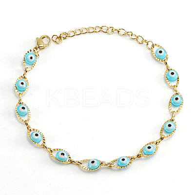 Golden 201 Stainless Steel Enamel Horse Eye Link Chain Bracelets JM1854-1-1
