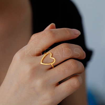 Hollow Out Heart 304 Stainless Steel Open Cuff Ring for Women RJEW-E073-07G-1