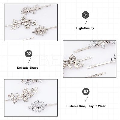 14Pcs 4 Style Alloy Rhinestone Hair Bobby Pins MRMJ-CA0001-36-1