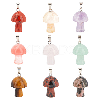 9Pcs 9 Style Natural & Synthetic Gemstone Pendants G-DC0001-01-1