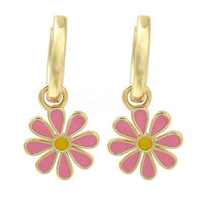 Rack Plating Flower Brass Hoop Earrings EJEW-H016-27G-02-1